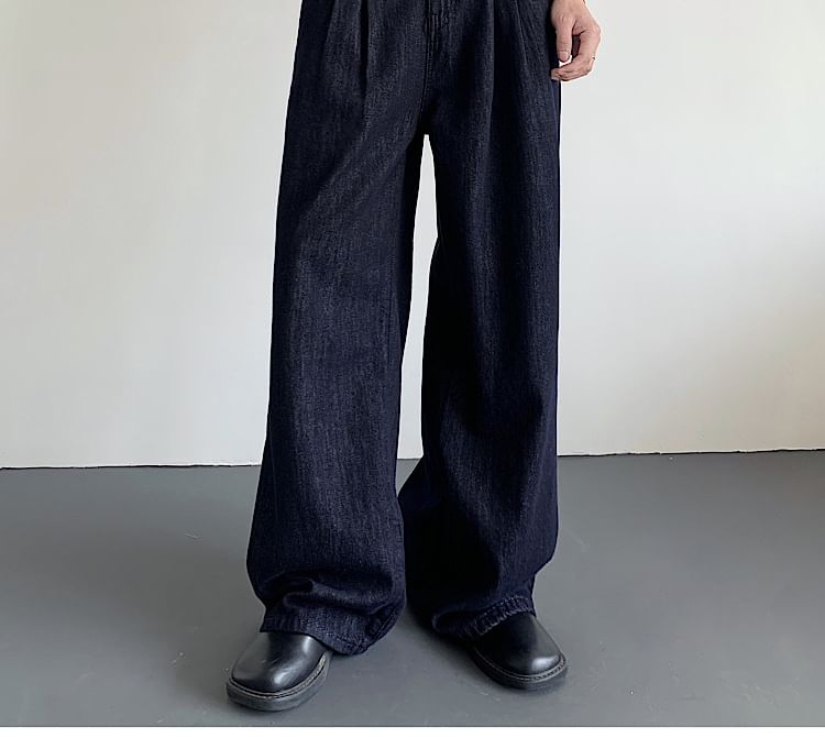 Omozando - Hoge taille effen geplooide wijde jeans