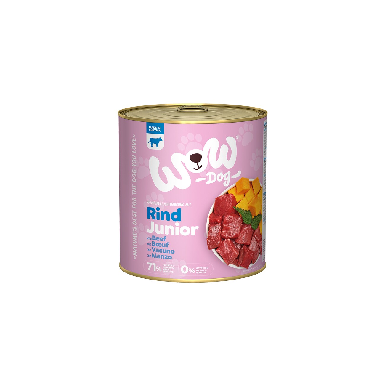 WOW Nassfutter Hund, Junior 6x800 g Rind mit Huhn