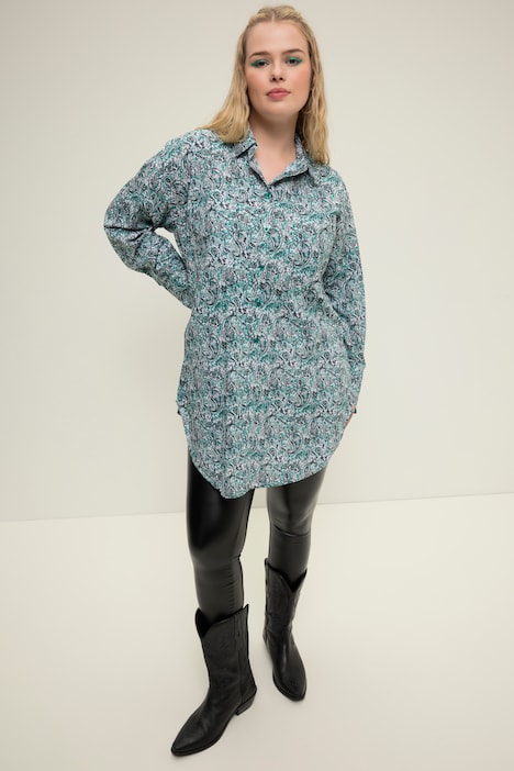Hemdbluse, oversized, Paisleylprint, Knopfleiste, Hemdkragen