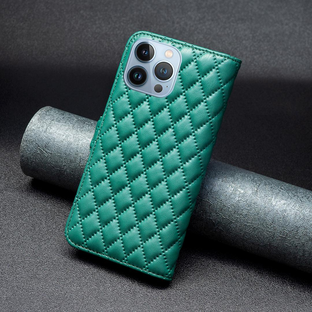 iPhone 14 Pro Leder Tasche Flip Cover Steppmuster - Türkis