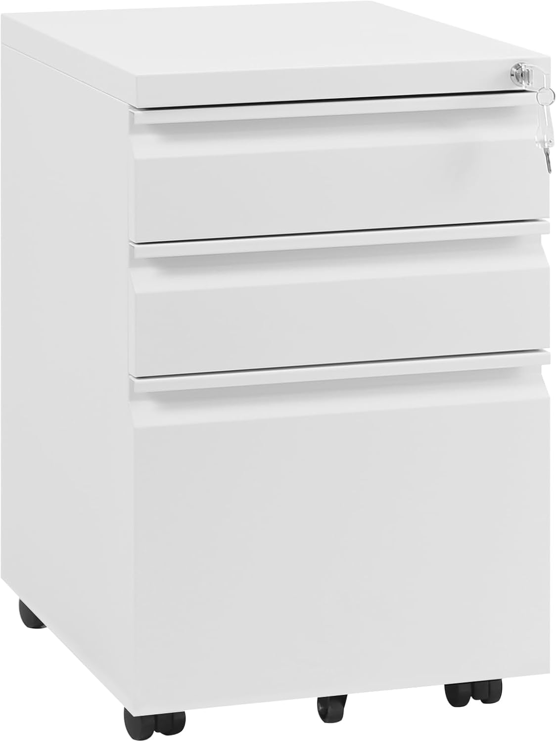 WOLTU Rollcontainer, abschließbarer Aktenschrank, mit 3 Schubladen, Schreibtisch Unterschrank, mit Rollen, 39x62x46 cm, weiß