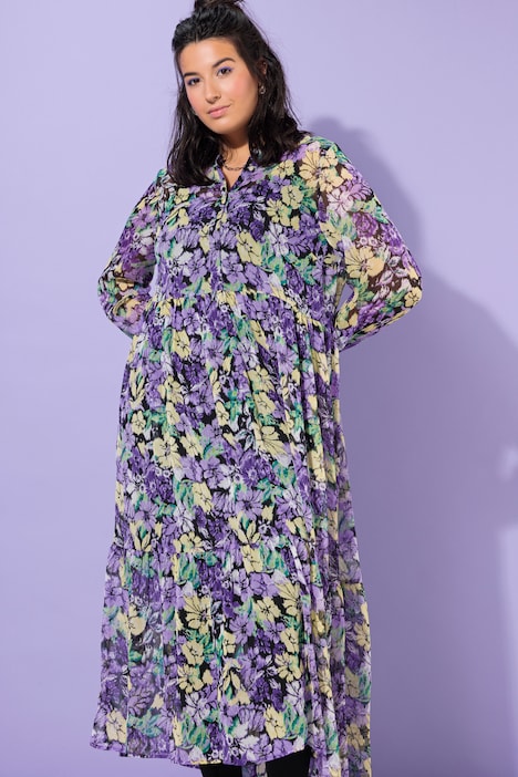 Maxikleid, A-Line, doppellagig, Chiffon, Flower Print