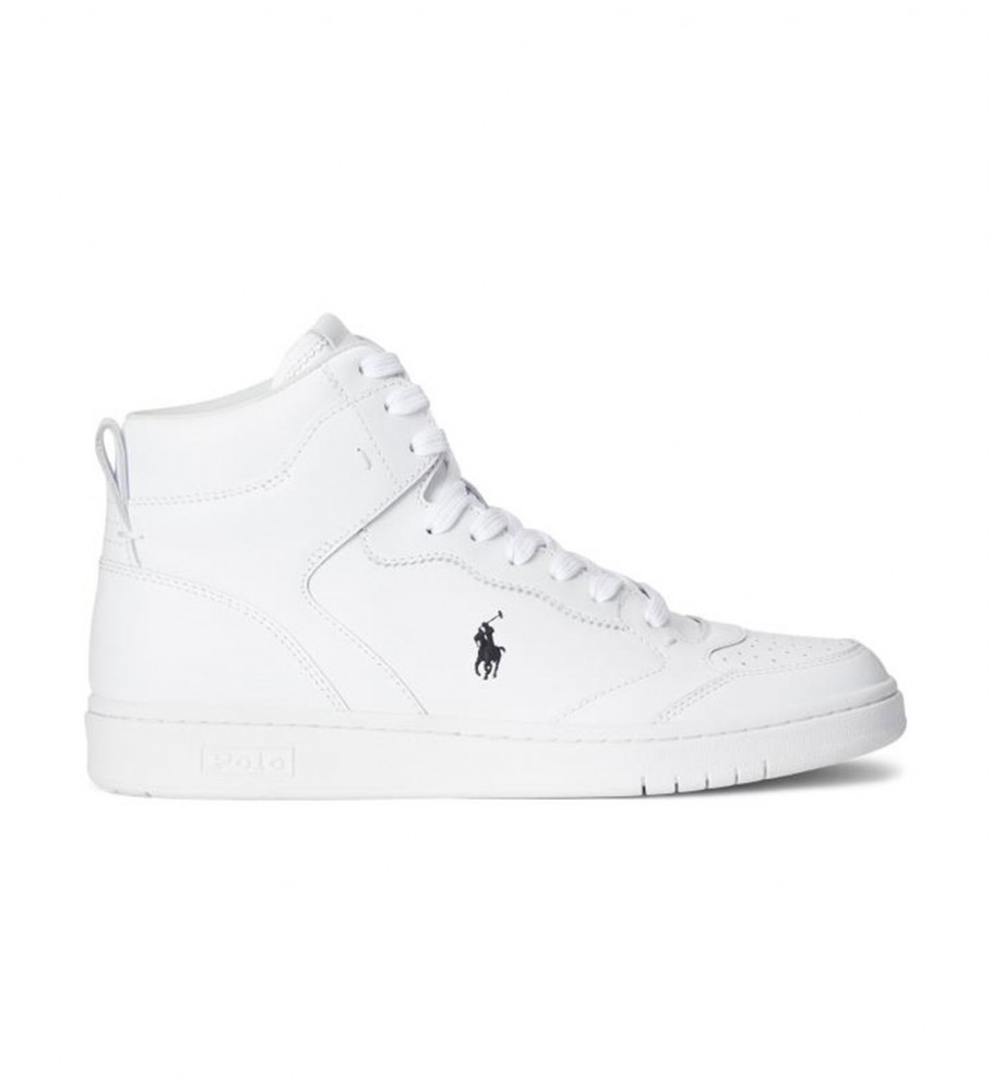 Tênis Ralph Lauren de couro branco de cano baixo com cadarço