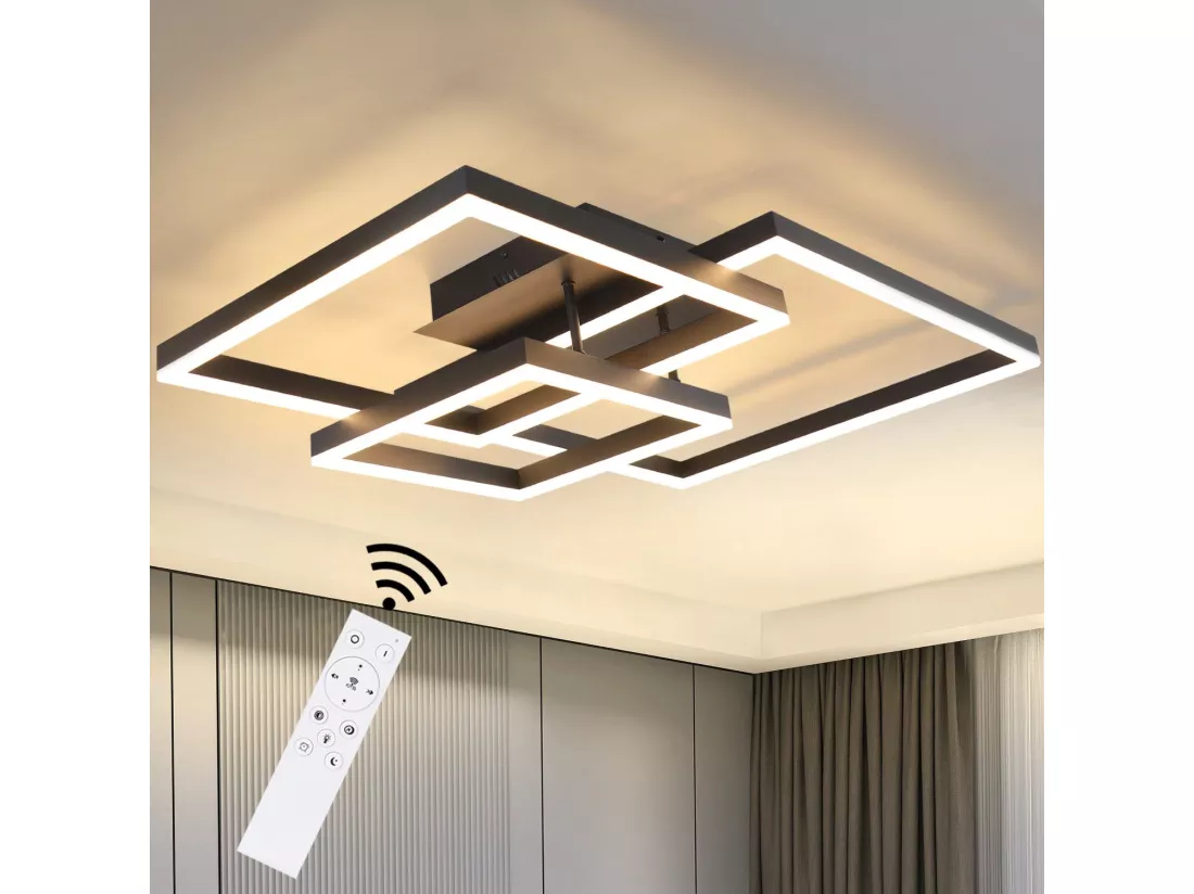 NETTLIFE Plafonnier LED Lampe de Salon Noir Dimmable avec Télécommande 84 W Lampe de Chambre Moderne pour Cuisine Couloir Bureau Salle à Manger