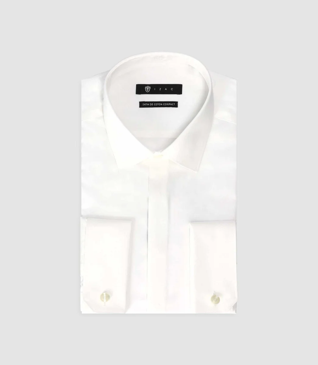 Chemise slim en satin de coton écru SATINMIXTESLIM