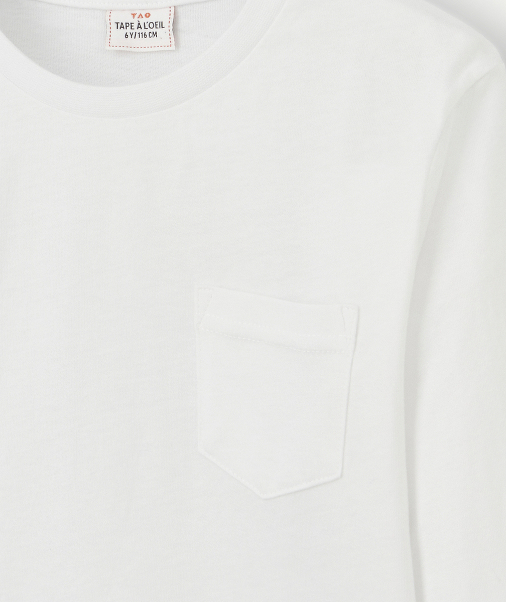T-SHIRT GARÇON EN COTON BLANC AVEC POCHE