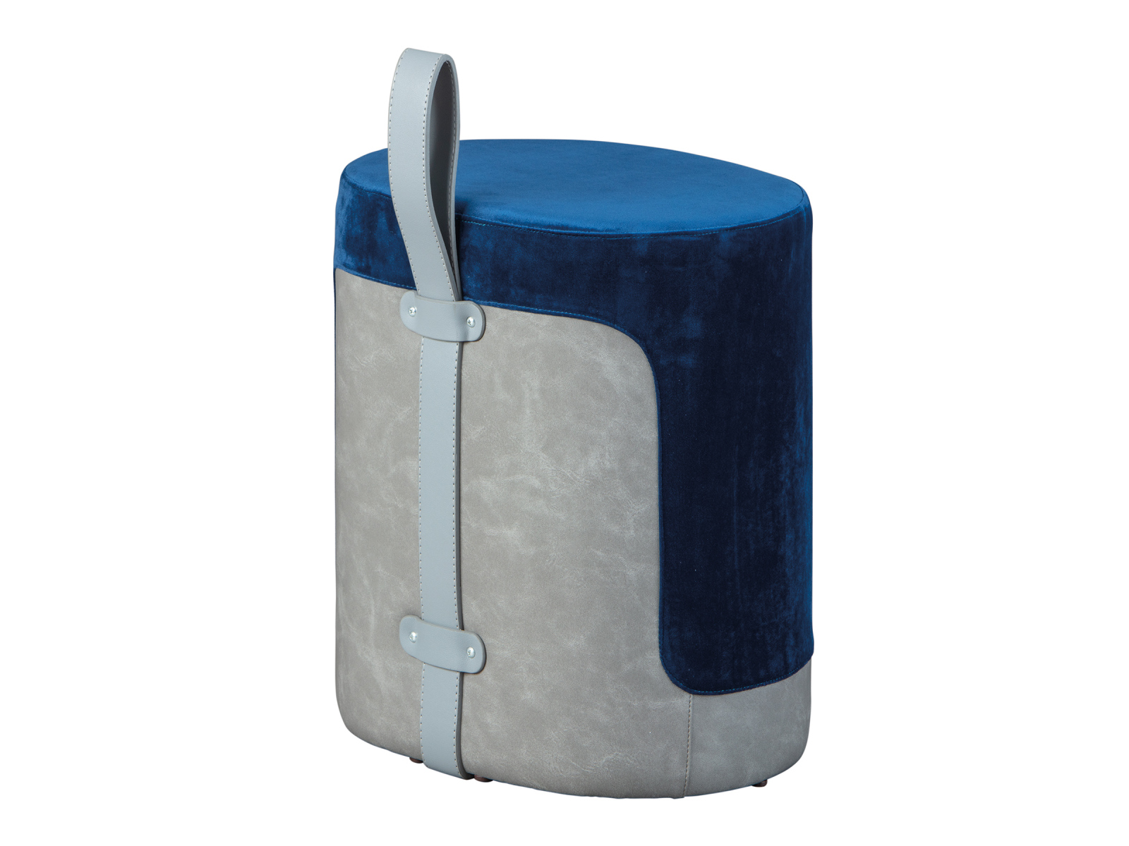 Sitzhocker OSANE - blau-grau - Samt - mit Griff
