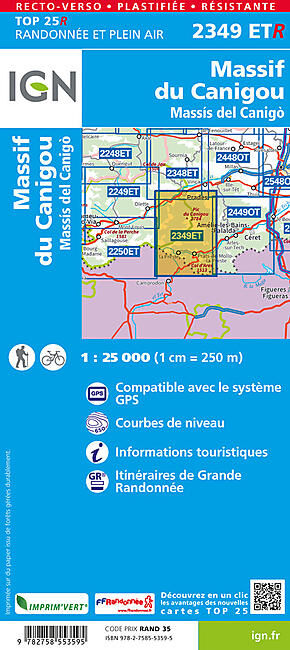 IGN - TOP25R 2349ETR MASSIF DU CANIGOU 1 25 000