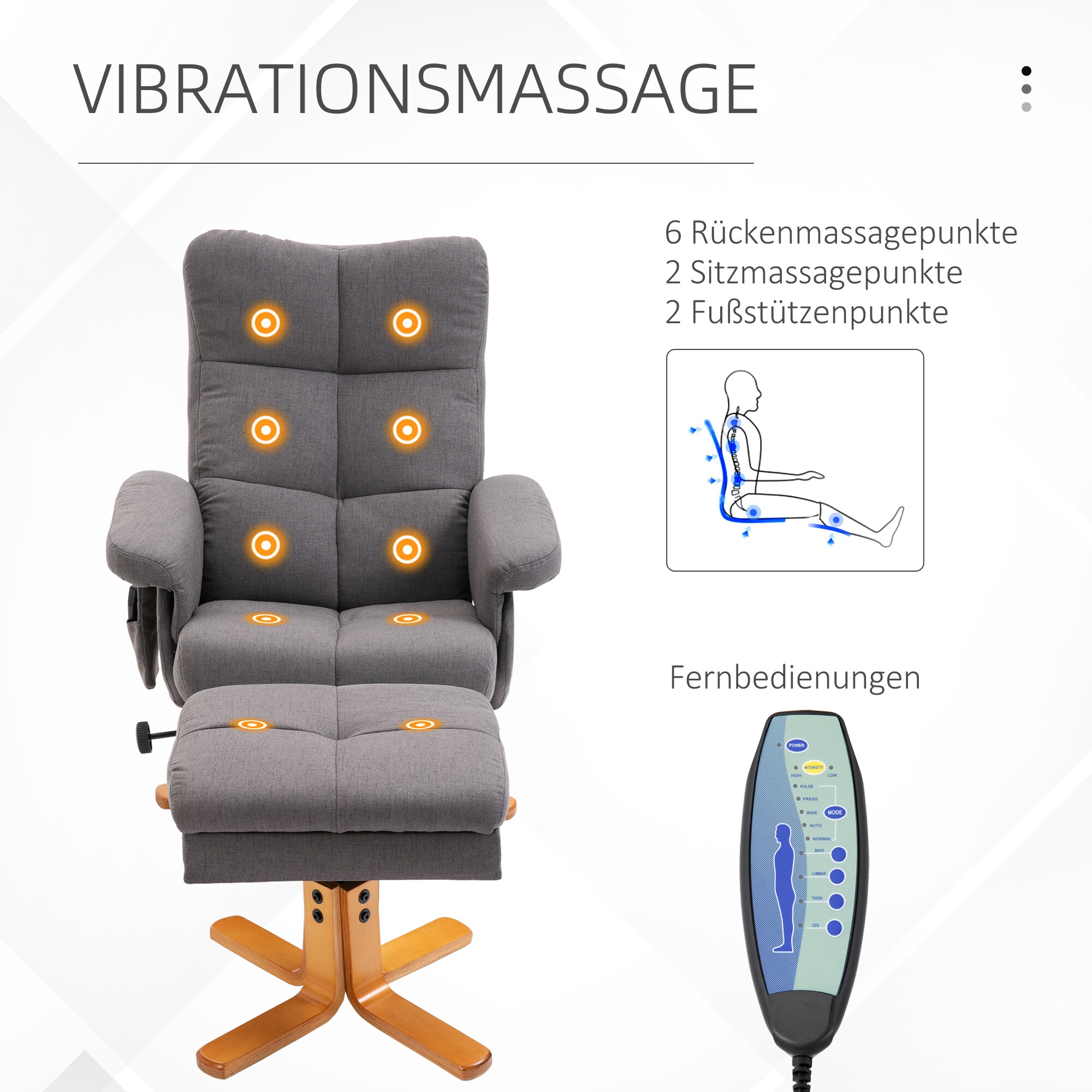 HOMCOM Massagestuhl mit Fußhocker und Stauraum B80 x T86 x H99 cm, B80 x T118 x H83 cm