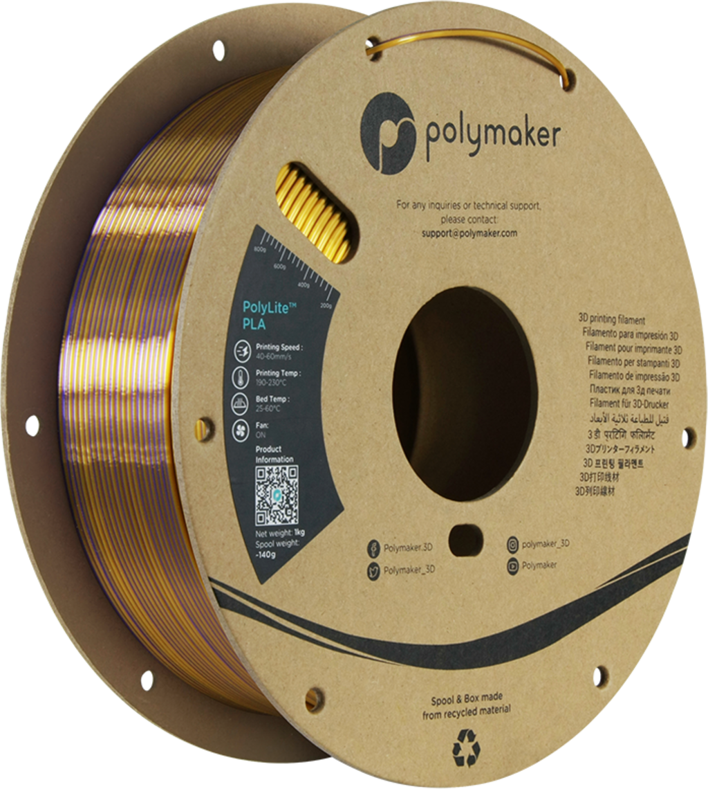 Polymaker  PolyLite Dual Silk PLA Sovereign Gold-Purple, 1,75 mm / 1000 g    Zweifarbiges PLA-Filament mit seidigem Finish