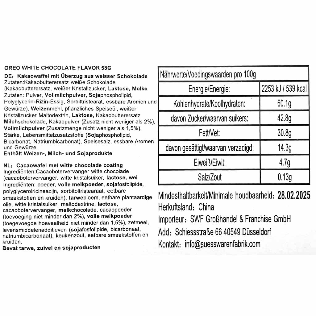 Oreo Wafer Bar White Chocolate 58g MHD:28.2.25