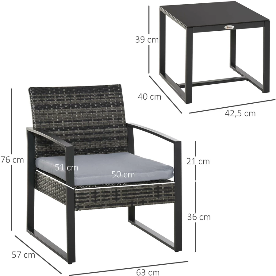 Outsunny Polyrattan Sitzgruppe als 5-tlg. Set grau