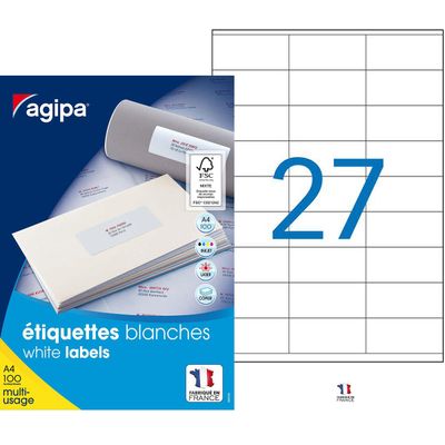 Apli Agipa - 2700 Étiquettes adhésives blanches multi-usages - 70 x 31 mm - coins droits - réf 119001