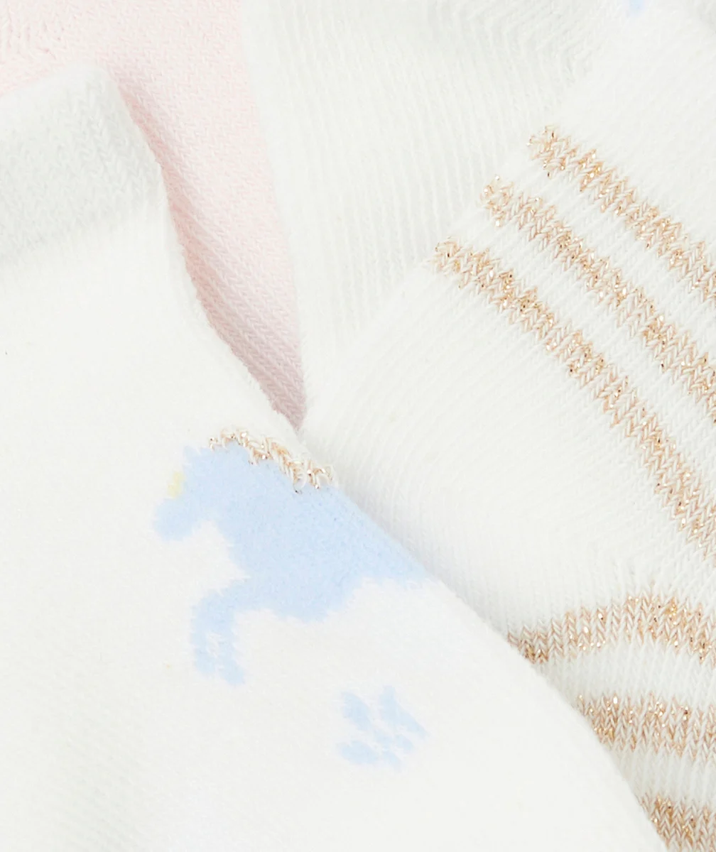 lot de 5 paires de socquettes bébé fille thème licorne bleu blanc et rose