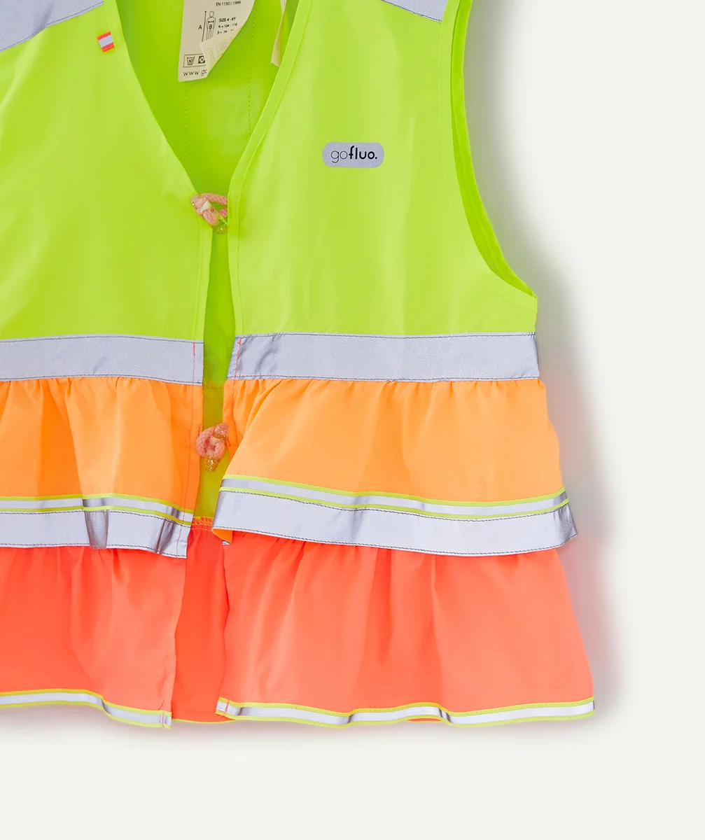 GOFLUOGILET DE SÉCURITÉ GRACE JAUNE AVEC VOLANTS ORANGE ET CORAIL