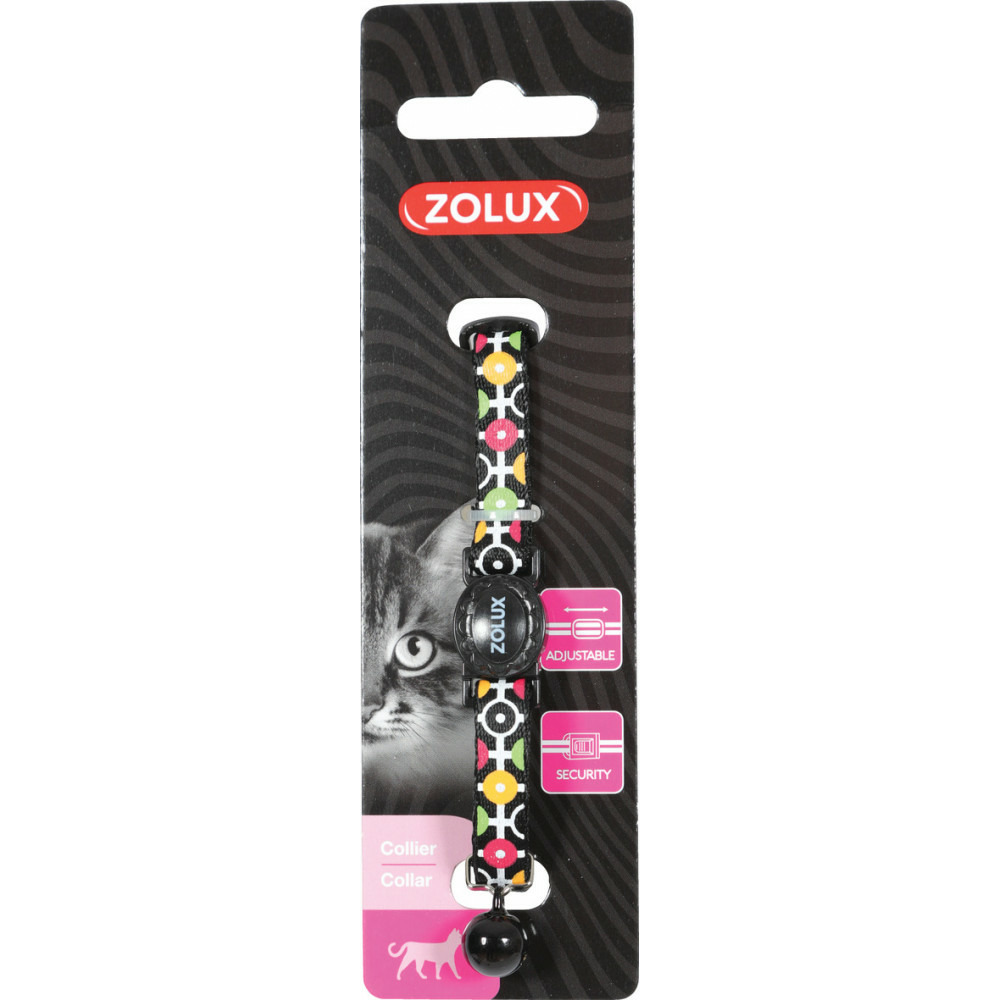 Collier arrow nylon réglable de 17 à 30 cm. Noir . Pour chat.