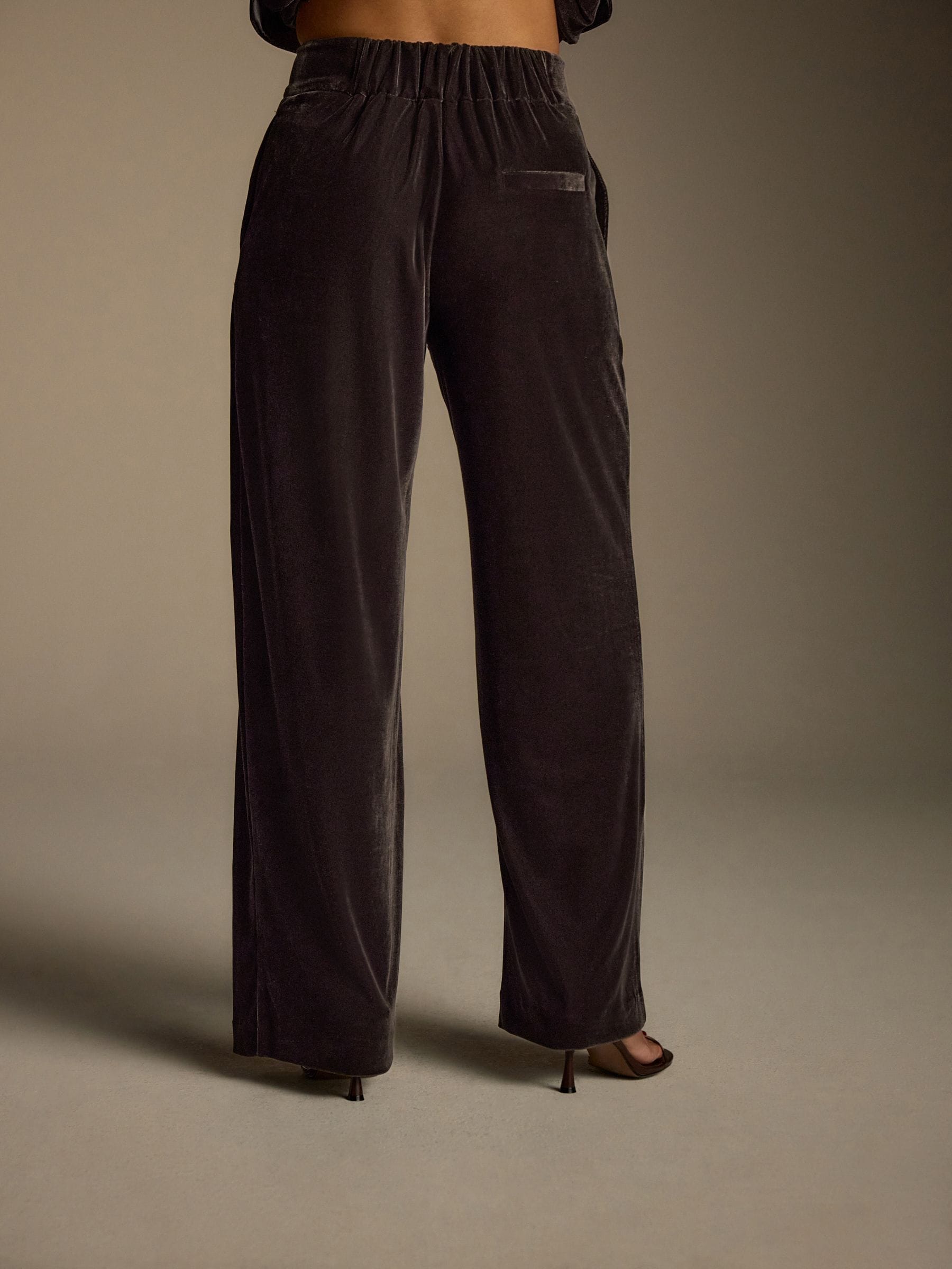 Chocoladebruin - Velvet Elastic Back Wide Leg Trousers