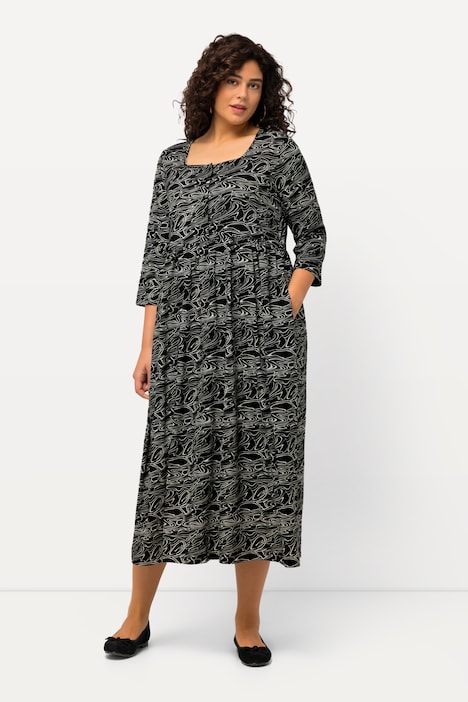 Jerseykleid, Wellen, A-Linie, Carree-Ausschnitt, 3/4-Arm