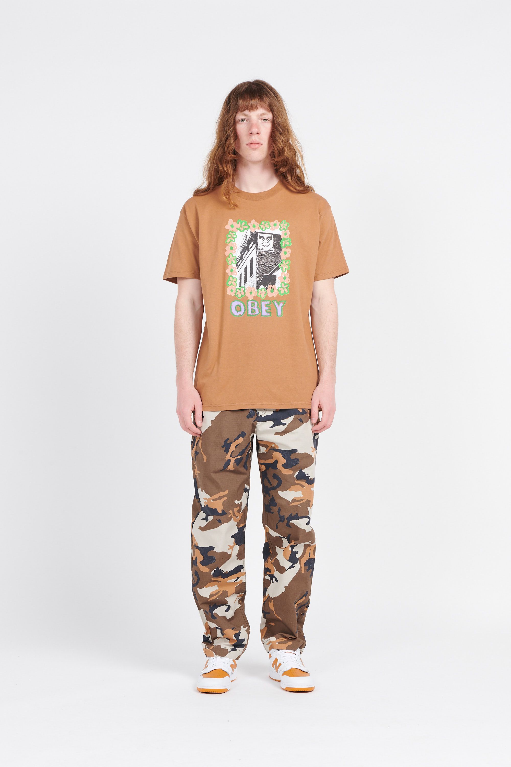 OBEY t-shirt FLOWER FRAME Marron