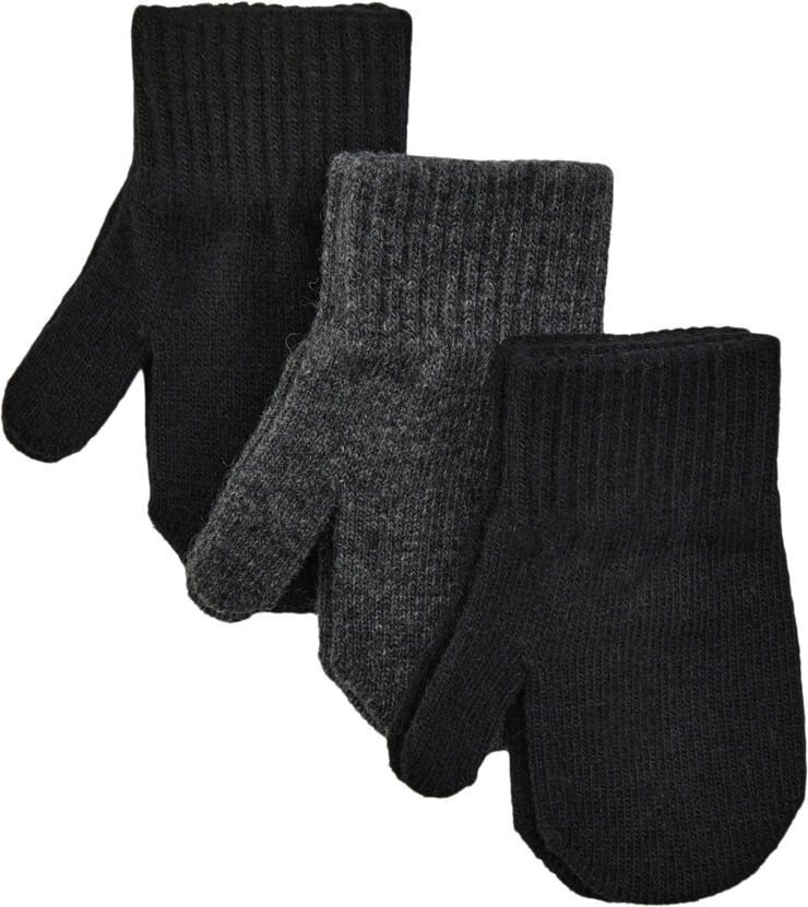 Mikk-Line Magic Mittens 3 Pack Black-antrazite-b