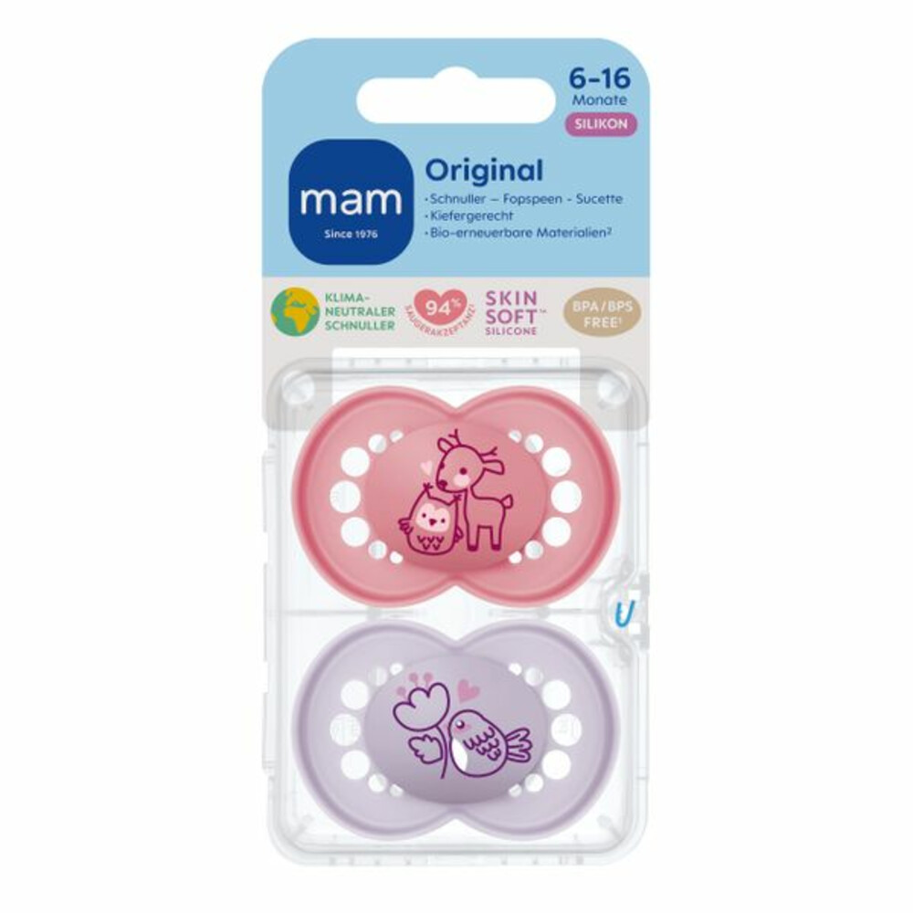 MAM Fopspeen Original Silikon 6-16 mnd Roze2 stuks