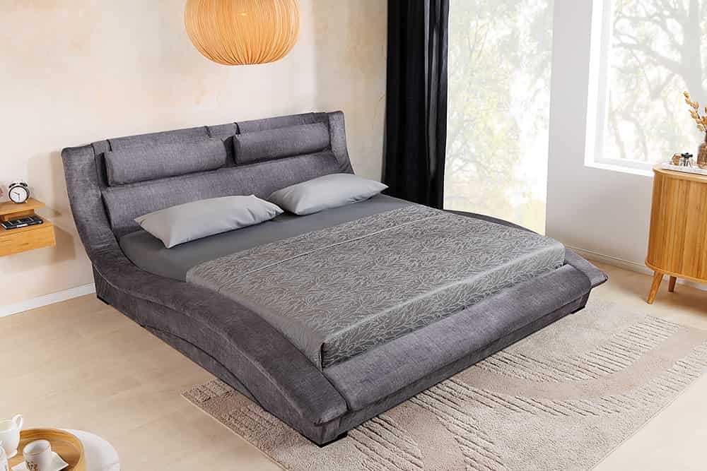 Modernes Bett SWING 180x200cm grau Vogue Velours Samt geschwungenes Doppelbett