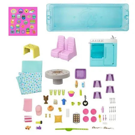 Barbie Super Abenteuer-Camper Fahrzeug, 76 cm groß mit Pool, Rutsche und über 60 Zubehörteilen