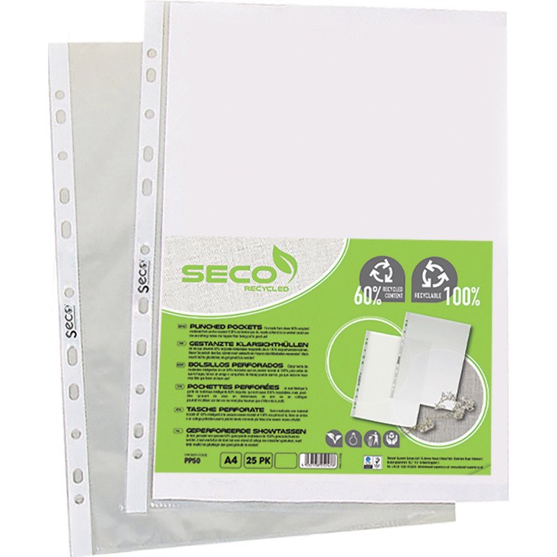 Pochettes perforées Seco A4 polypropylène grainée 5/100e - Sachet de 100