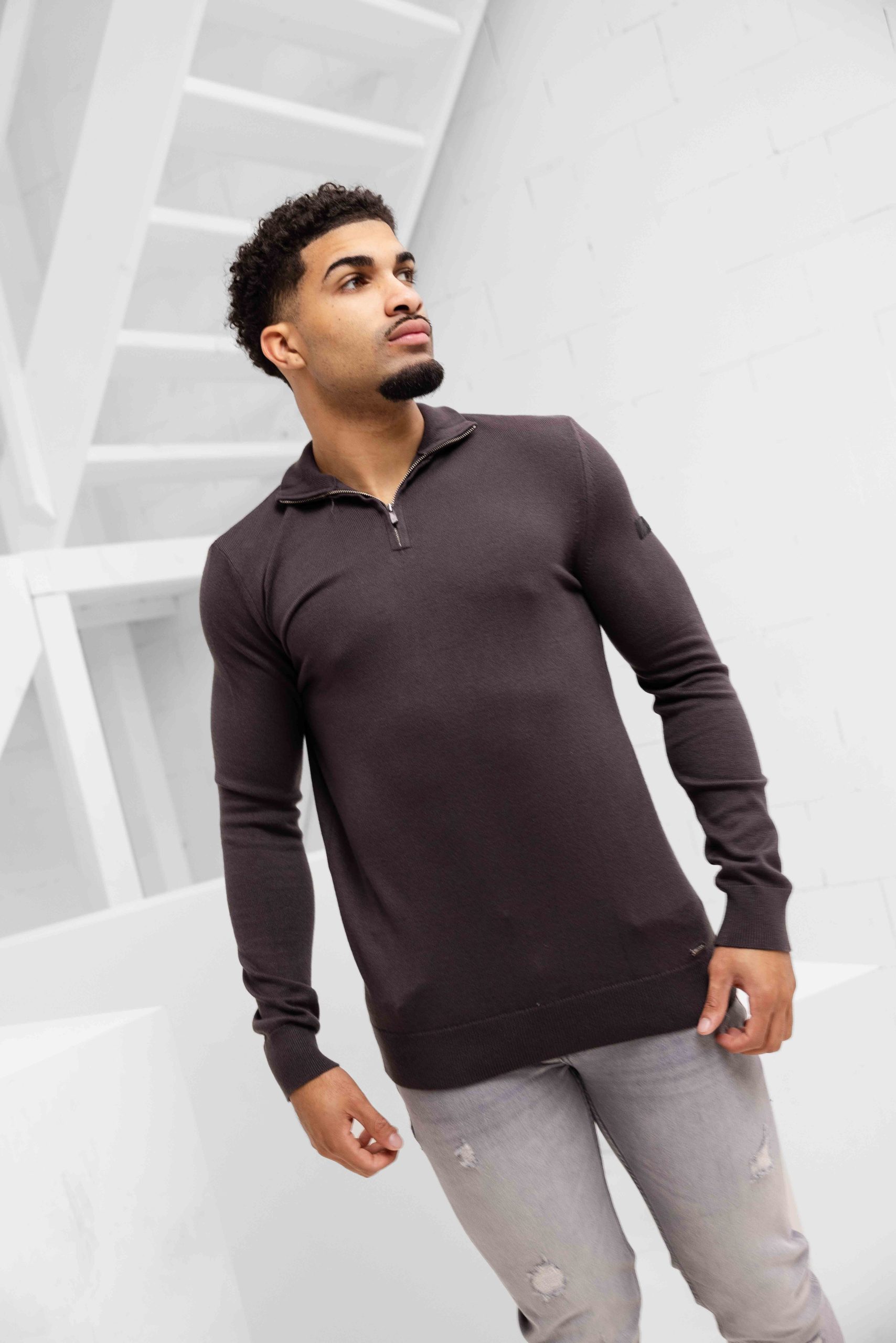 Malelions Knitted Quarter Zip Sweater Heren Bruin