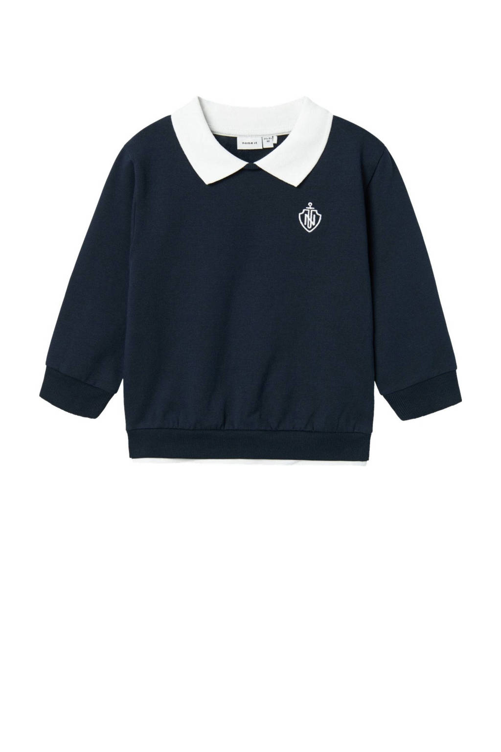 NAME IT sweater NMMRON donkerblauw/wit