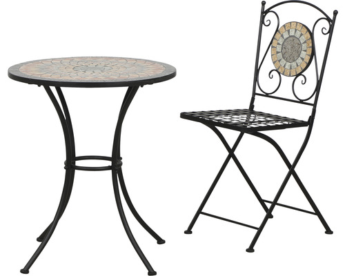 Siena Garden Prato balkontafel, steenmozaïeklook, Ø 60 H 69,5 cm, grijs
