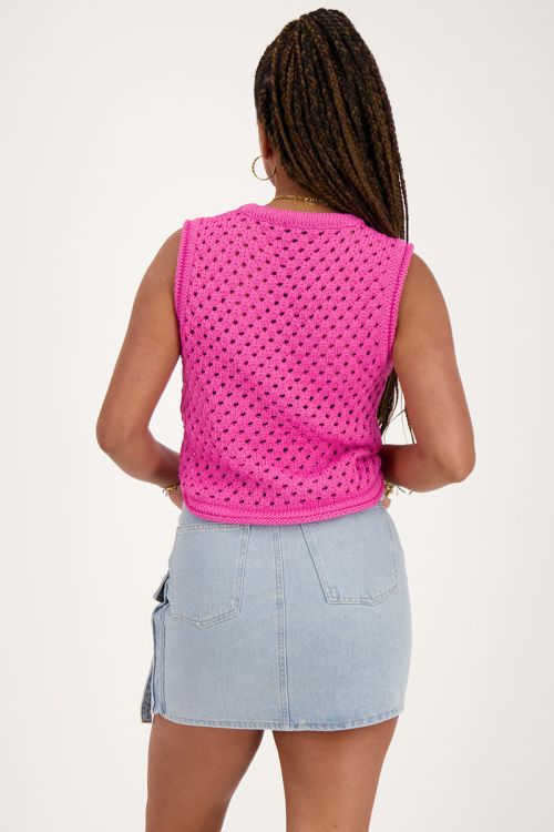 Roze open gebreide spencer