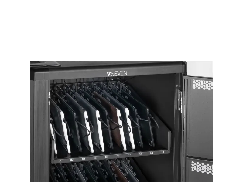 V7 CHGCT30-2E - Vogn med hjul (kun opladning) - for 30 tablets / notebooks - låsbar - højkvalitets koldrullet stål - mørkegrå, sort - skærmstørrelse: op til 17
