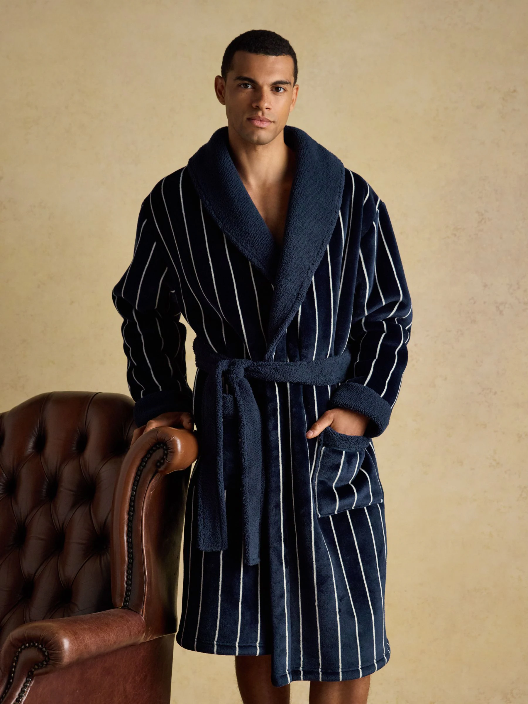 Marineblauw - Joules Montague Fleece Dressing Gown