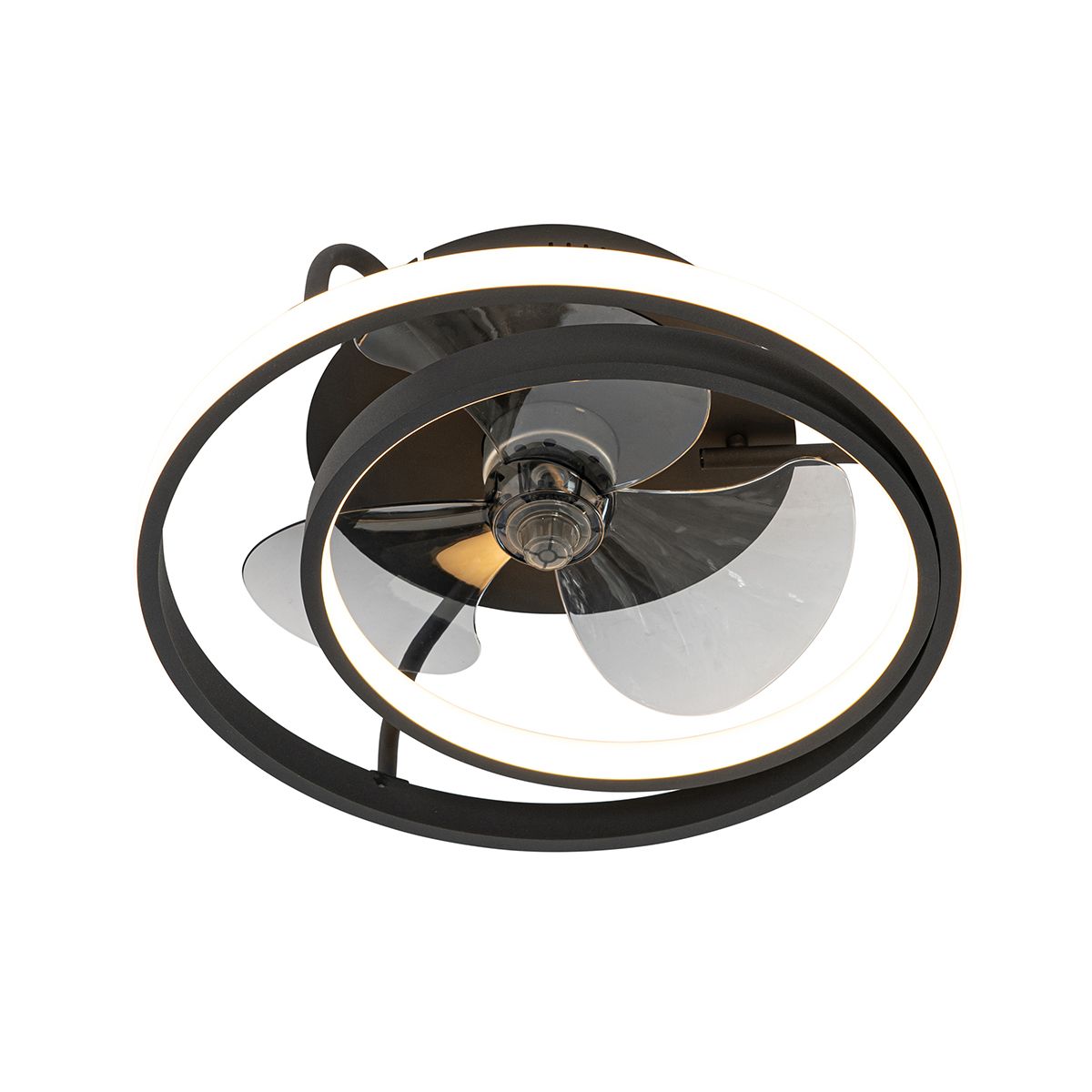 Plafondventilator zwart 46.5cm incl. LED met afstandsbediening - Kees