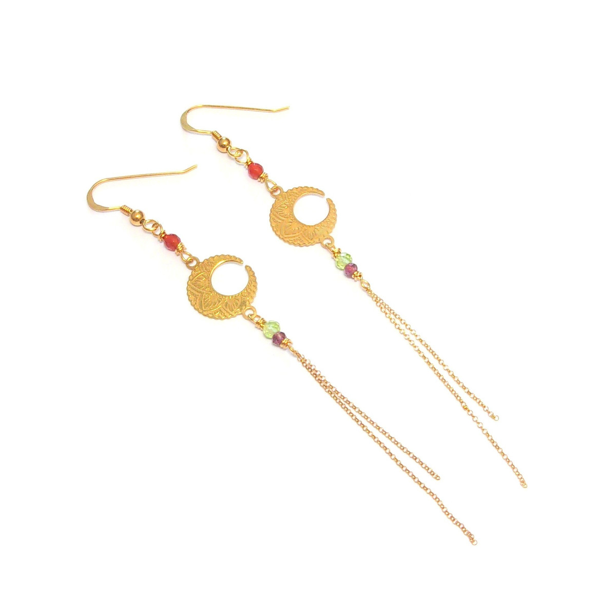 Boucles d'Oreille Mandala - Argent 925 Doré et Pierres Naturelles