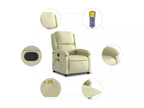 Fauteuil massant inclinable crème cuir véritable