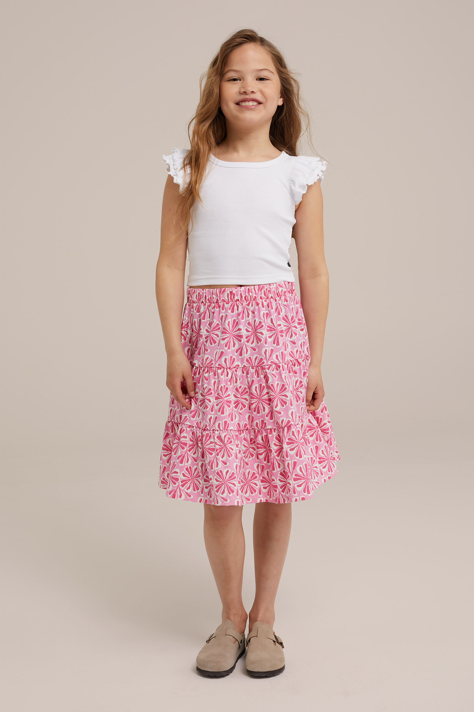 Meisjes rok met dessin WE Fashion Felroze