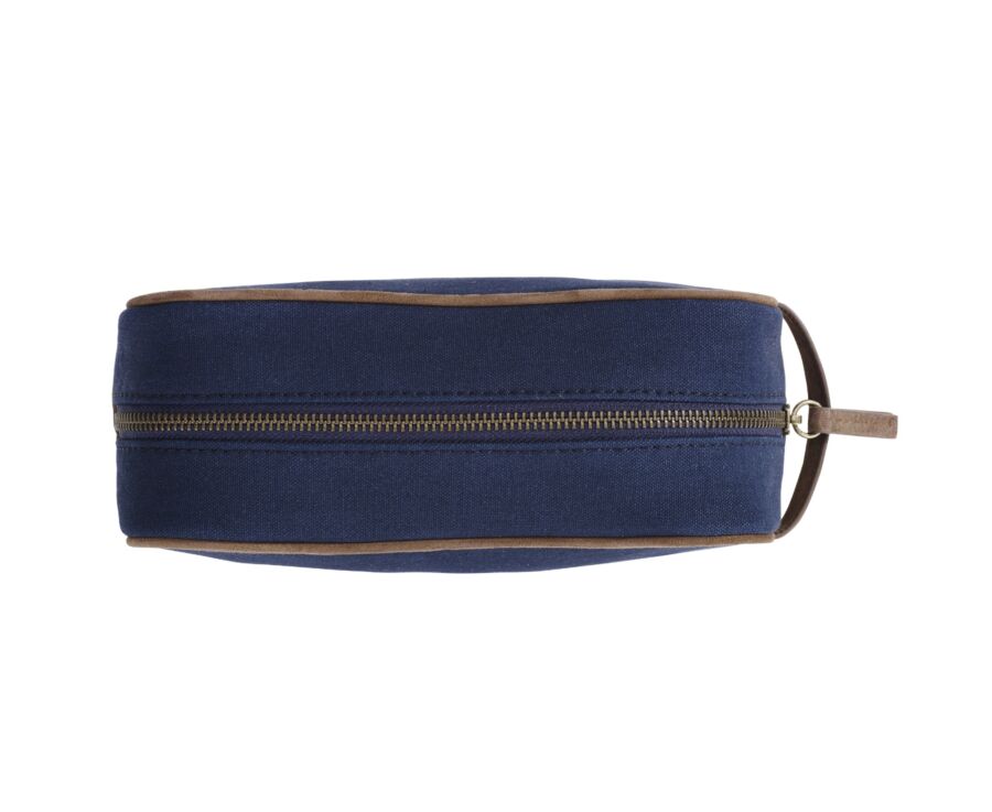 Trousse de voyage en toile navy et velours de chèvre Tabac