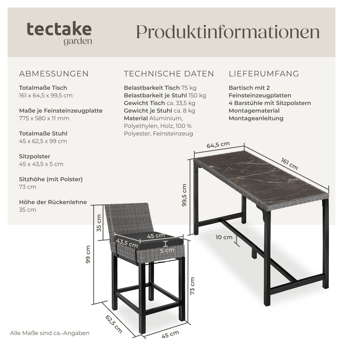 Rattan Tisch Lovas mit 4 Stühlen Latina