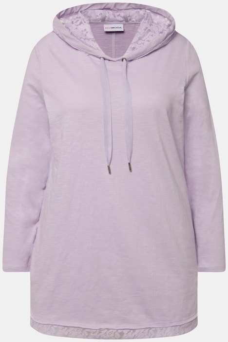 Langarmshirt, Kapuze, Spitzen-Details