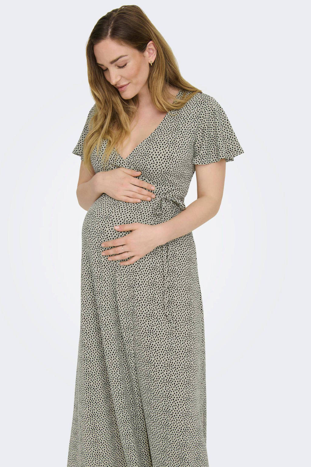ONLY MATERNITY zwangerschapsjurk OLMPAULINE met stippen ecru/zwart