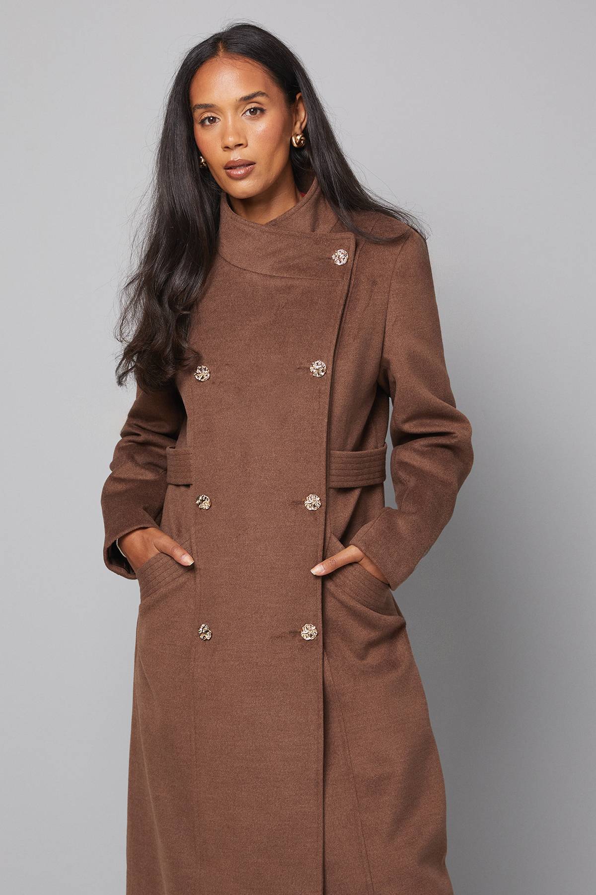 Wallis Manteau Long à Col Montant Double Boutonnage avec Détail Patte