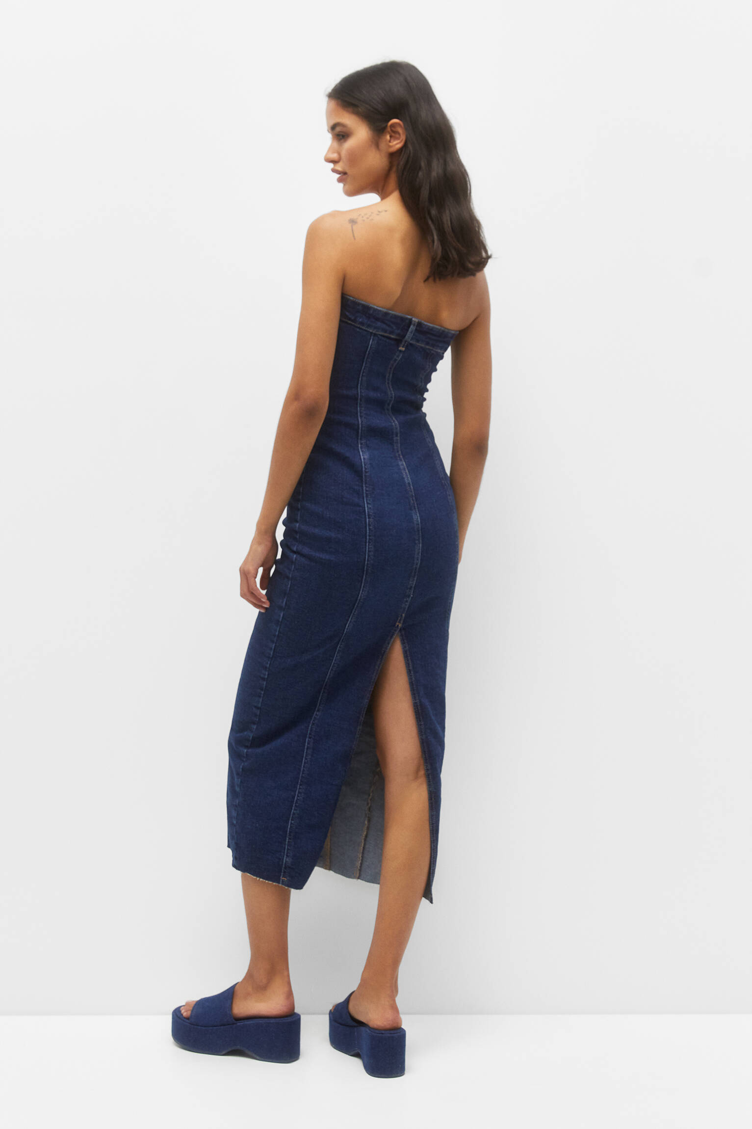 VESTIDO MIDI JEANS - AZUL ESCURO