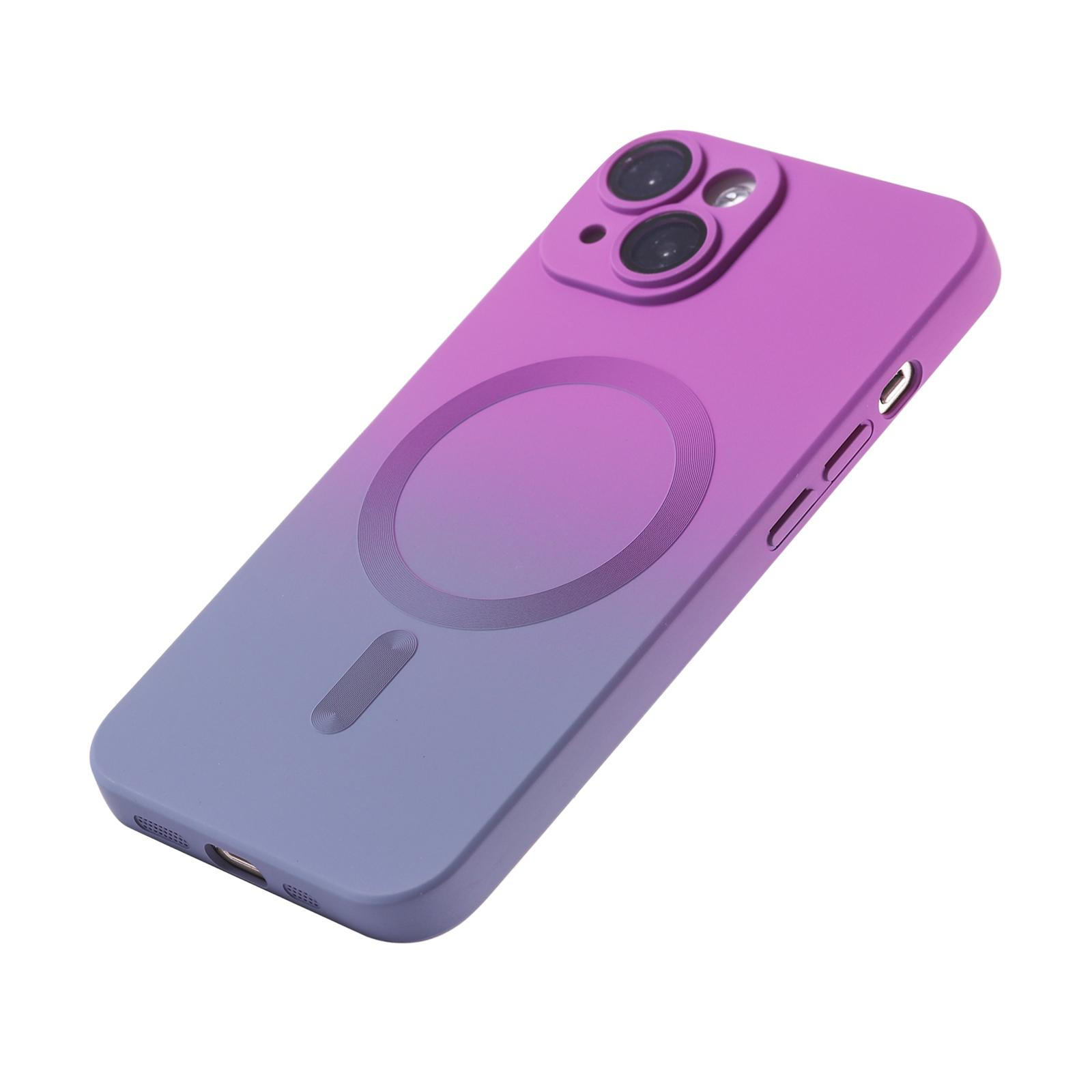 iPhone 14 MagSafe Gummi Case Hülle Kameraglasschutz mit Farbverlauf - Lila / Grau