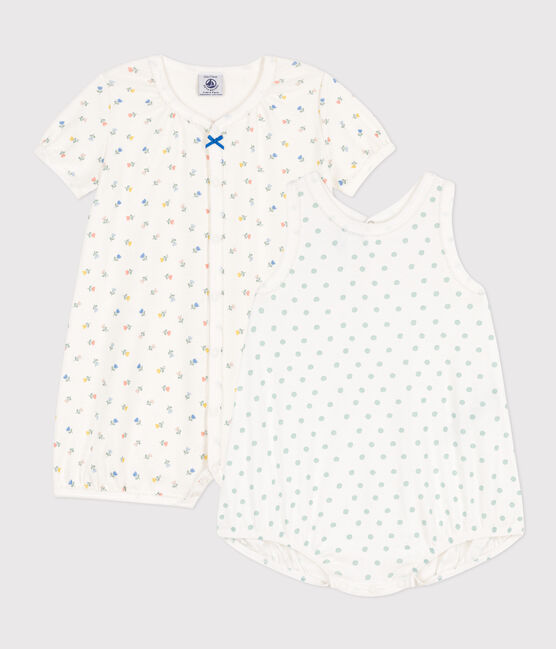 Lot de 2 combinaisons courtes fleurs en coton bébé