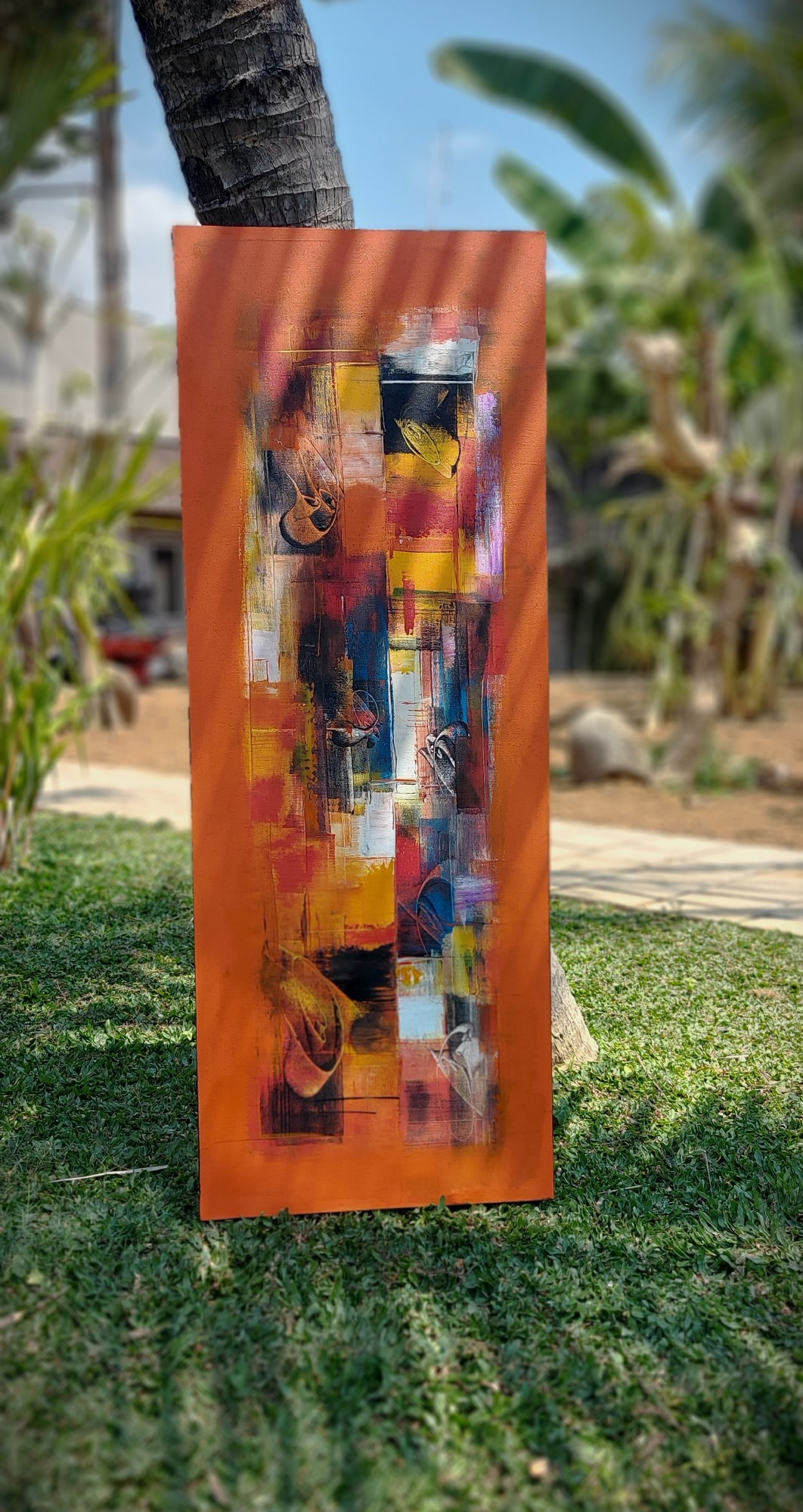 Gemälde 'Abstract' rot, Acryl auf Leinwand, H 120 cm, B 45 cm von fischer's lagerhaus