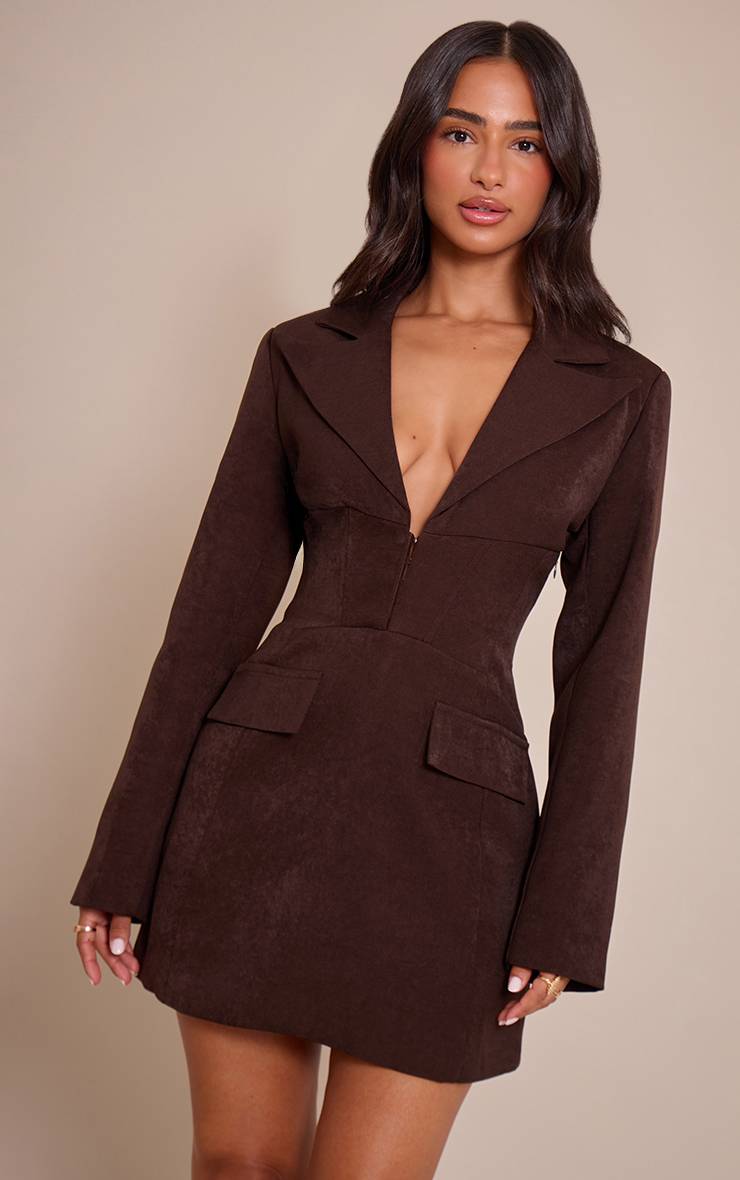 Chocolat Robe Blazer Ajustée Avec Agrafes Et Œillets Petite