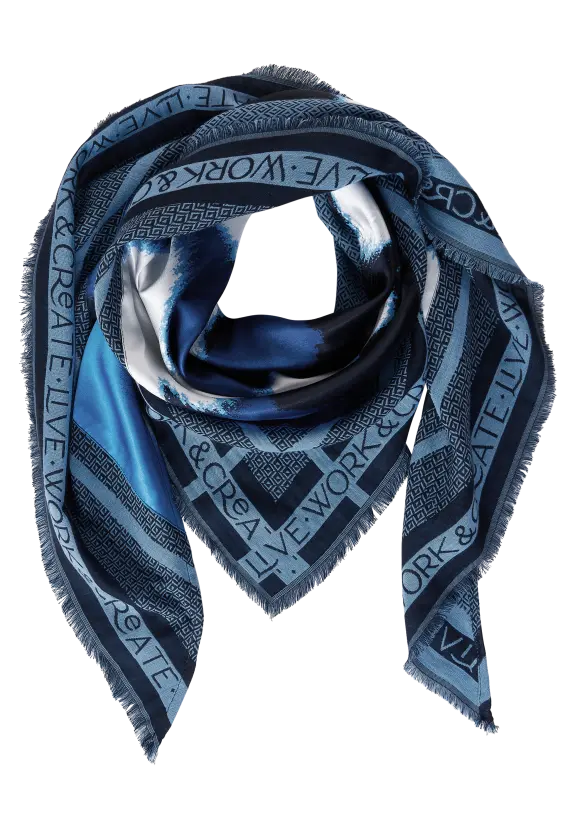 Printtuch mit Fransen - frozen sea blue