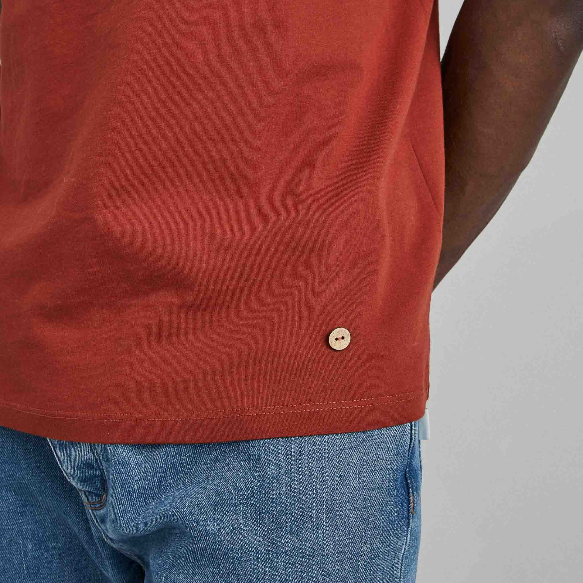T-shirt col rond rouge coton et coton recyclé - modèle Arcy